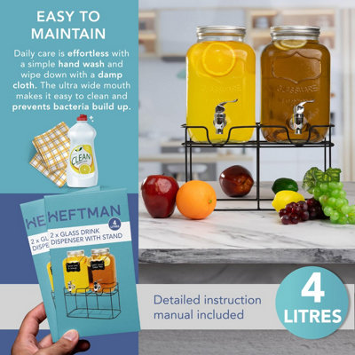 HEFTMAN 2 X 4L Glass Drink Dispenser With Stand - 5