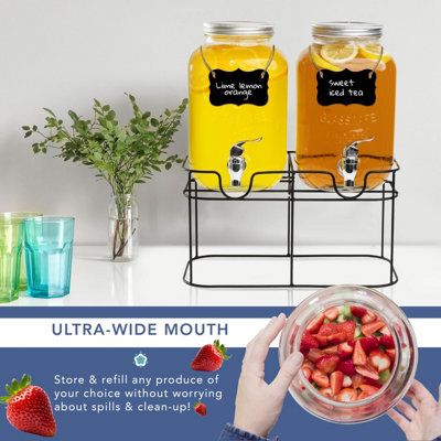 HEFTMAN 2 X 4L Glass Drink Dispenser With Stand - 6