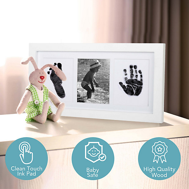 Baby Footprint & Handprint Photo Frame Kit | Capture Unforgettable Moments!  Includes White Paint and Paint Tray | Newborn Keepsake Frame | Hand & Foot