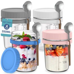 HEFTMAN Breakfast Jars (350ml / 12Oz) (Multicolored) - 4 Pack