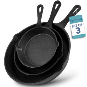 HEFTMAN Cast Iron Skillets - Set Of 3