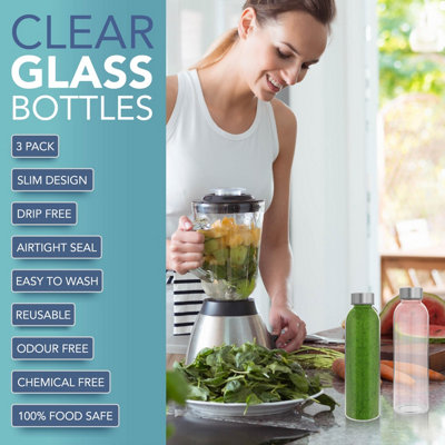 Glass Storage Bottles HEFTMAN Clear Glass Bottles With Lids – 500 ML Reusable Drink Storage, 3-Pack, Airtight & Dishwasher Safe 5 ML Glass Jar - Foto 9