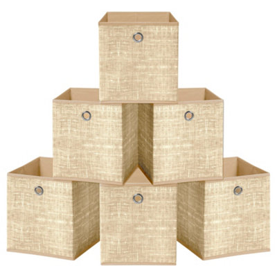 HEFTMAN COLLAPSIBLE STORAGE BOXES - 6 PACK - (26 X 26 X 28CM) - BEIGE