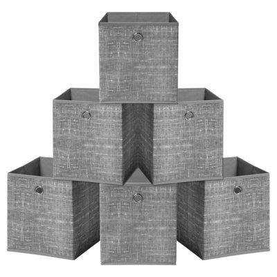 HEFTMAN COLLAPSIBLE STORAGE BOXES - 6 PACK - (26 X 26 X 28CM) - GREY