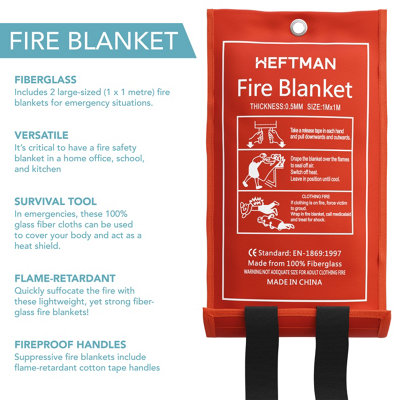 HEFTMAN Fire Blankets Emergency - 2 Pack