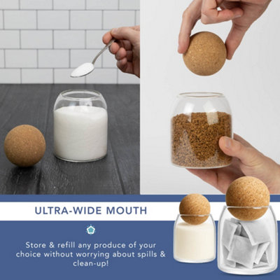 HEFTMAN Glass Jars with Cork Lids Coffee Tea Sugar Canisters Set of 3 500ml