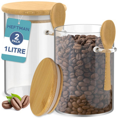 HEFTMAN Glass Jars With Spoons 1 Litre - 2 Pack