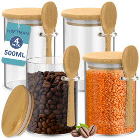 HEFTMAN Glass Jars With Spoons 500ml - 4 Pack