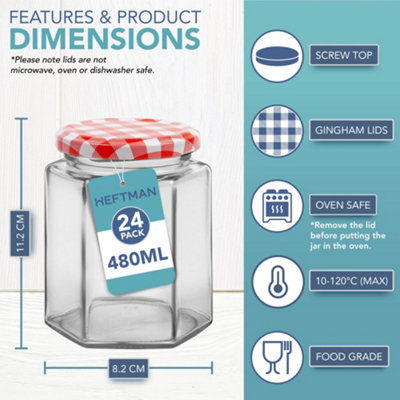 HEFTMAN Hexagonal Jam Jars 480ml - 24 Pack