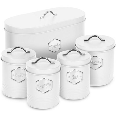 HEFTMAN Kitchen Storage Canister 5 Piece Set White
