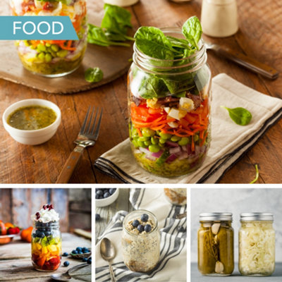 HEFTMAN 1L Glass Jars With Airtight Silver Lids – 6-Pack, Round, Reusable Storage
