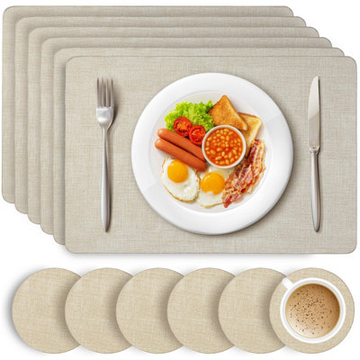 HEFTMAN Placemats And Coasters 6 Sets - Beige