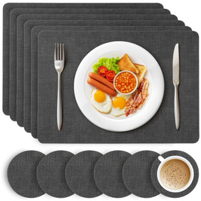 HEFTMAN Placemats And Coasters 6 Sets - Dark Grey