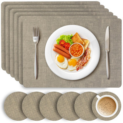 HEFTMAN Placemats And Coasters 6 Sets - Light Grey