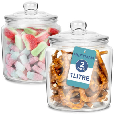 HEFTMAN Storage Glass Jars 1L - 2 Pack