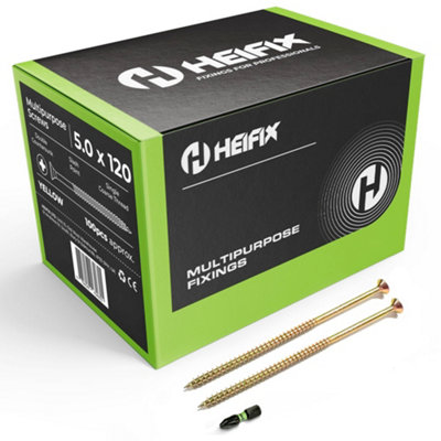 Heifix Multi-Purpose Wood Screws - QTY 100, 5mm x 120mm - FREE Screw ...
