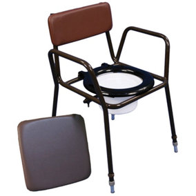 Height Adjustable Commode Chair - Supplied with 5 Litre Pail - Fixed Padded Back