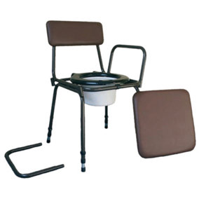 Height Adjustable Comode Chair - Detachable Arms - 5 Litre Potty - Brown