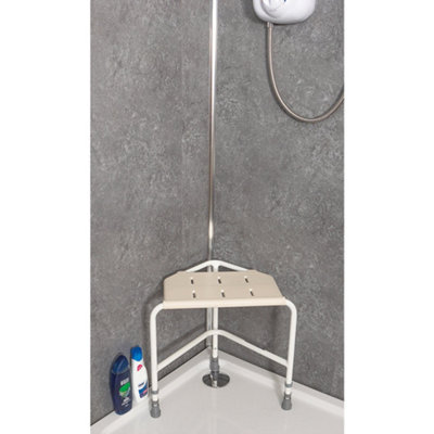 Height Adjustable Corner Shower Stool - Clip on Seat - 159kg Weight Limit