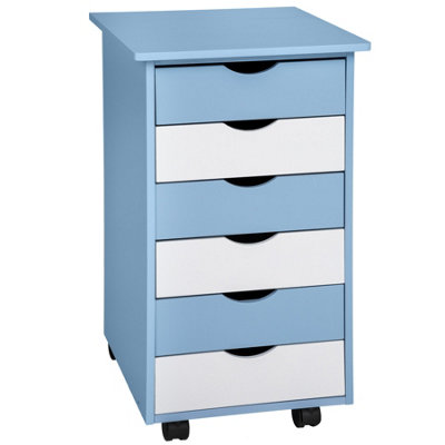 Height-adjustable desk + filing cabinet - blue