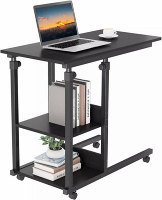 Height Adjustable End Table, C Shaped Laptop Side Table with Wheels,Black