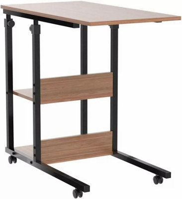 Height Adjustable End Table, C Shaped Laptop Side Table with Wheels,Walnut