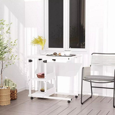Height Adjustable End Table, C Shaped Laptop Side Table with Wheels,White