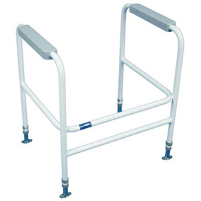 Height Adjustable Floor Fixed Toilet Frame - 190kg Weight Limit - White and Grey
