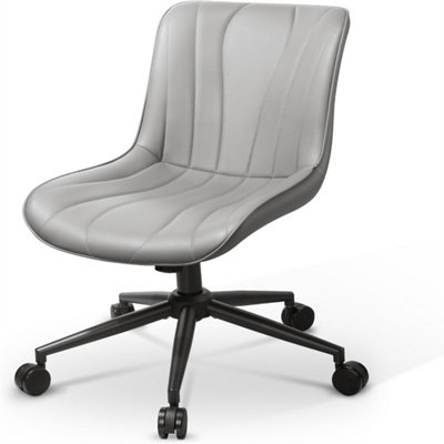 Height Adjustable Home Armless Office Chair with Rolling Wheels-Grey