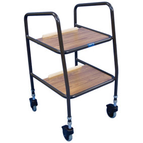 Height Adjustable Kitchen Trolley - Wooden Trays - 100mm Castors - 790 930mm