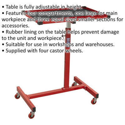Height Adjustable Mobile Work Station - Rubber Lining - Four Castor Wheels