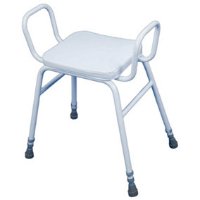 Height Adjustable Perching Stool with Arms - 670 825mm Height - Padded Seat