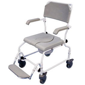 Height Adjustable Shower Commode Chair - Rust Free Alloy Frame Folding Footrest