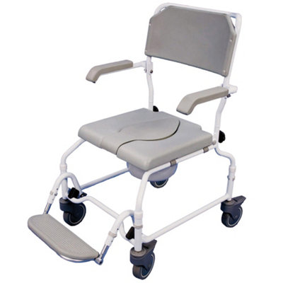 Height Adjustable Shower Commode Chair - Rust Free Alloy Frame Folding Footrest