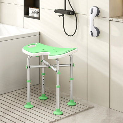 Height Adjustable Shower Stool with Suction Grab Rail U-Shaped Padded ...