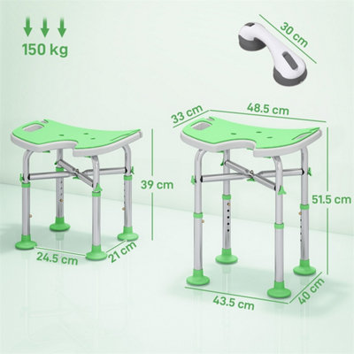 Height Adjustable Shower Stool with Suction Grab Rail U-Shaped Padded ...