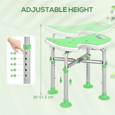 Height Adjustable Shower Stool with Suction Grab Rail U-Shaped Padded ...