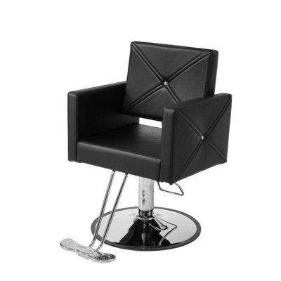 Height Adjustable Swivel Salon Barber Chair, Black and Silver