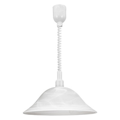 Height Adjustable White Pendant Ceiling Light with Alabaster Shade for E27 Bulb