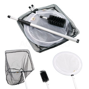 Heissner 3 in 1 Telescopic Pond Net & Brush Kit Clean Debris Brush Skimmer Set