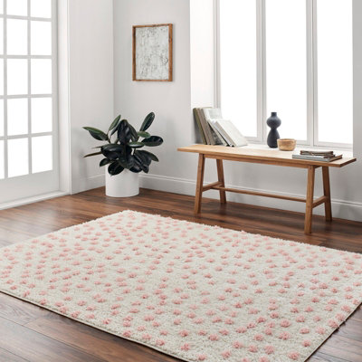 HEKUBA Shaggy Modern Plush Pile Beige/Light/Pink Polka Dot Area Rug 160 x 213 cm