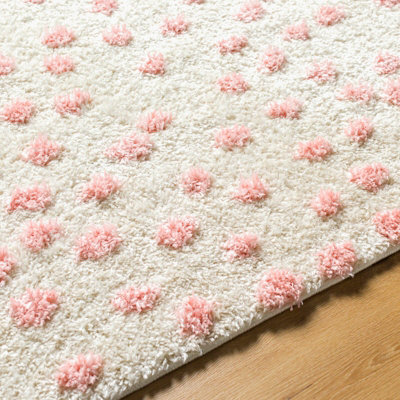 HEKUBA Shaggy Modern Plush Pile Beige/Light/Pink Polka Dot Area Rug 160 x 213 cm