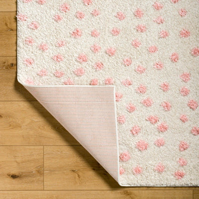 HEKUBA Shaggy Modern Plush Pile Beige/Light/Pink Polka Dot Area Rug 160 x 213 cm