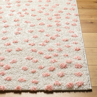 HEKUBA Shaggy Modern Plush Pile Beige/Light/Pink Polka Dot Area Rug 160 x 213 cm