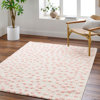 HEKUBA Shaggy Modern Plush Pile Beige/Light/Pink Polka Dot Area Rug 160 x 213 cm