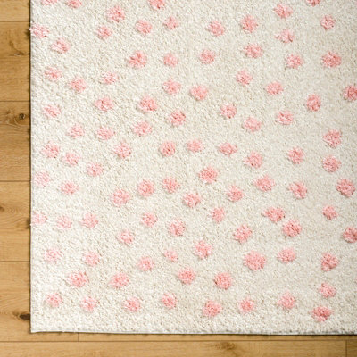 HEKUBA Shaggy Modern Plush Pile Beige/Light/Pink Polka Dot Area Rug 160 x 213 cm