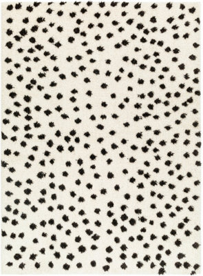 HEKUBA Shaggy Modern Plush Pile Black/Ivory Polka Dot Area Rug 160 x 213 cm