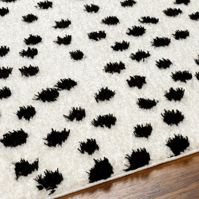 HEKUBA Shaggy Modern Plush Pile Black/Ivory Polka Dot Area Rug 160 x 213 cm