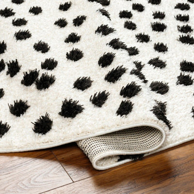 HEKUBA Shaggy Modern Plush Pile Black/Ivory Polka Dot Area Rug 160 x 213 cm