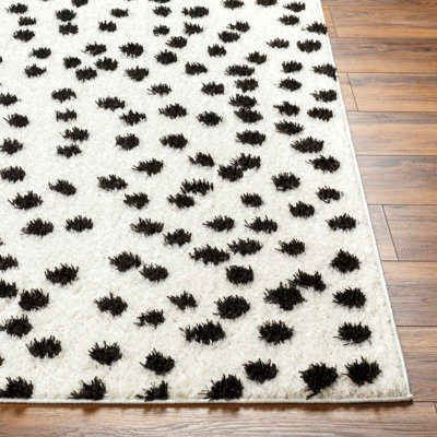 HEKUBA Shaggy Modern Plush Pile Black/Ivory Polka Dot Area Rug 160 x 213 cm